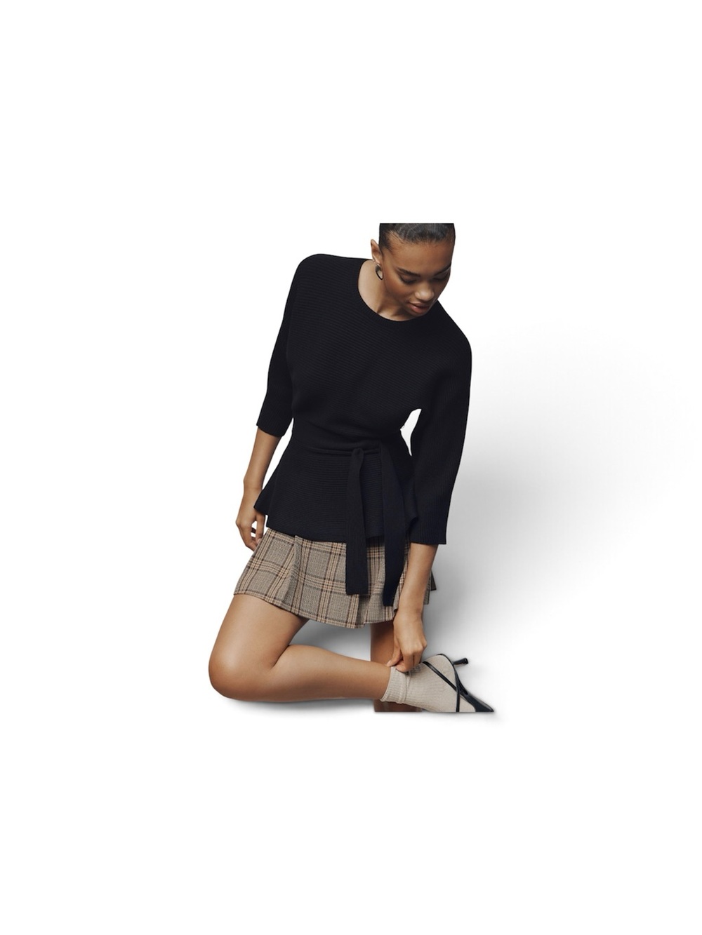 Maeve Plaid Mini Skirt in Tan and Black